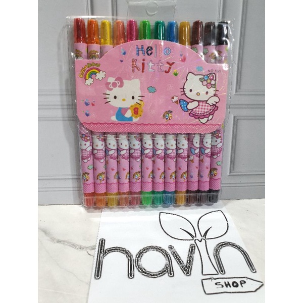 crayon putar panjang 12warna/krayon putar/rolling crayon/twist crayon/oil pastel-Hello Kitty