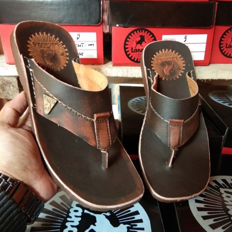 SANDAL PRIA KULIT ASLI LANCAS SENDAL PRIA KULIT CASUAL COKELAT