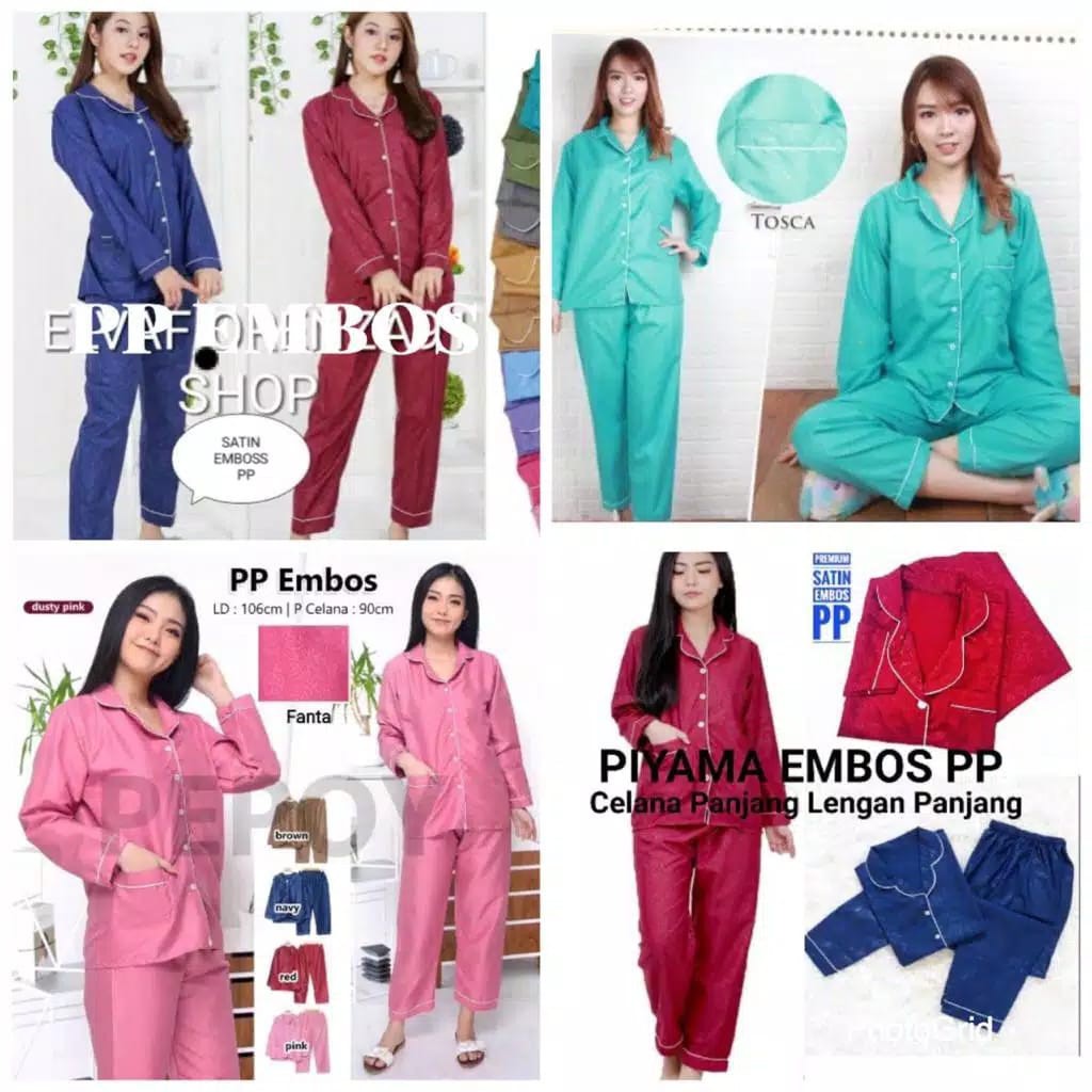 blinqshop baju tidur piyama PP satin embos