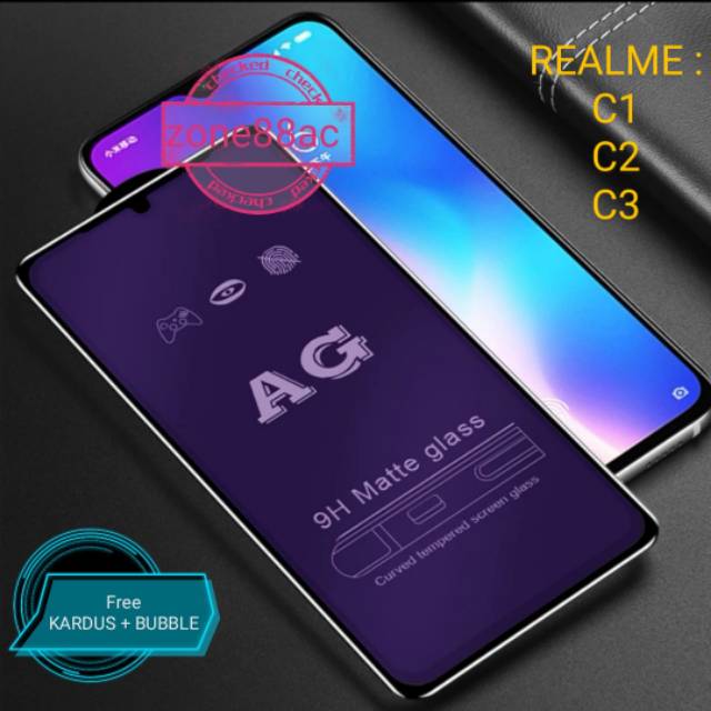 ANTIGORES FULL ANTI BLUE REALME C1 C2 C3 TEMPERED GLASS FULL LEM SCREEN GUARD PROTECTOR