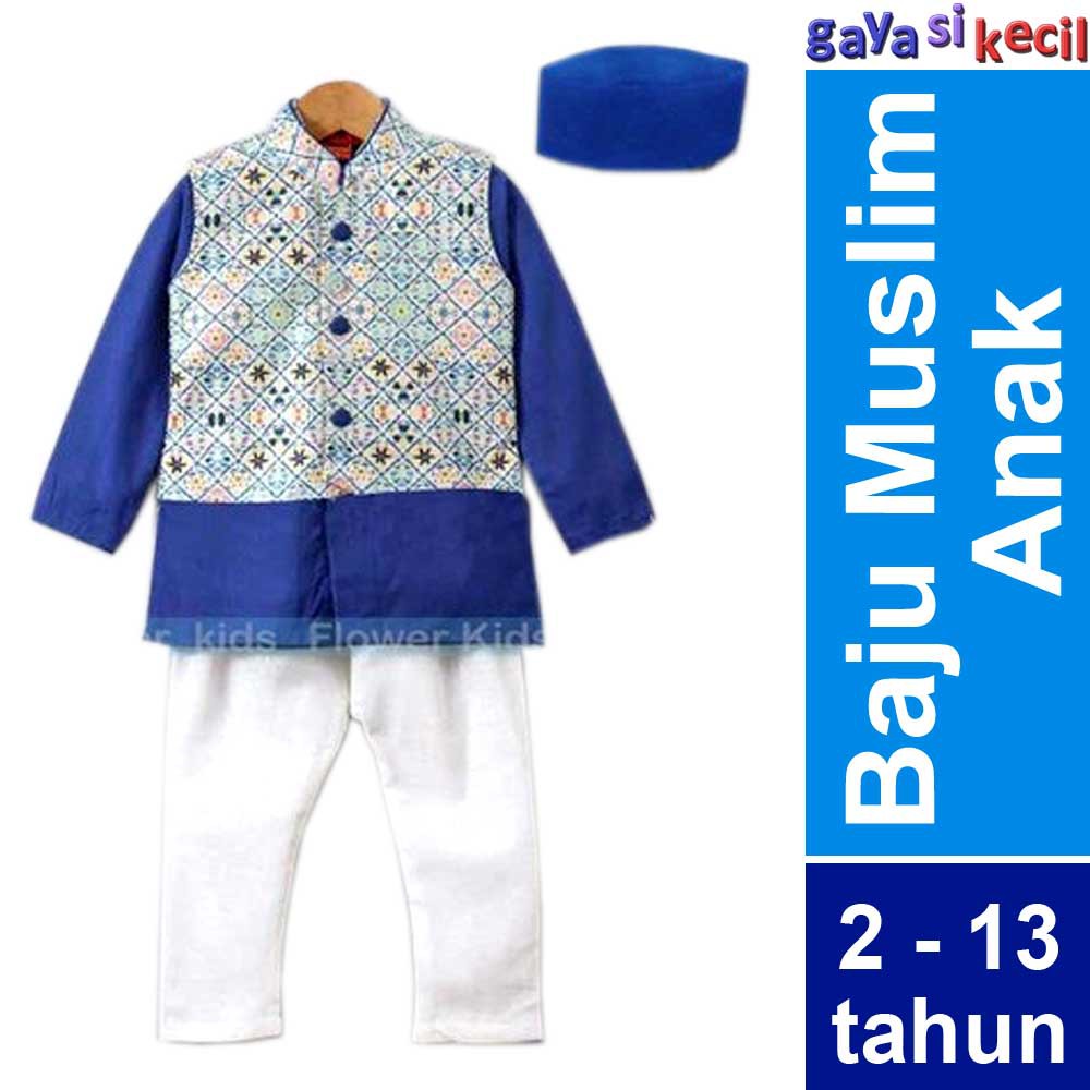 baju muslim anak laki koko anak biru