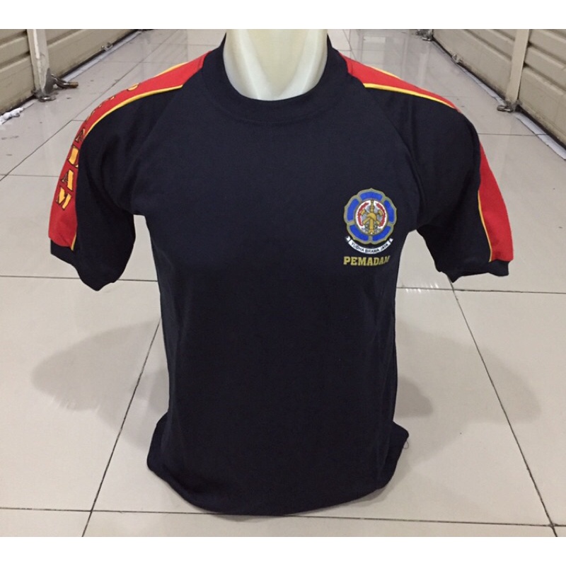 kaos pemadam biru dongker kombinasi{kaos damkar biru dongker pendek reglan{kaos pemadam kombinasi bi