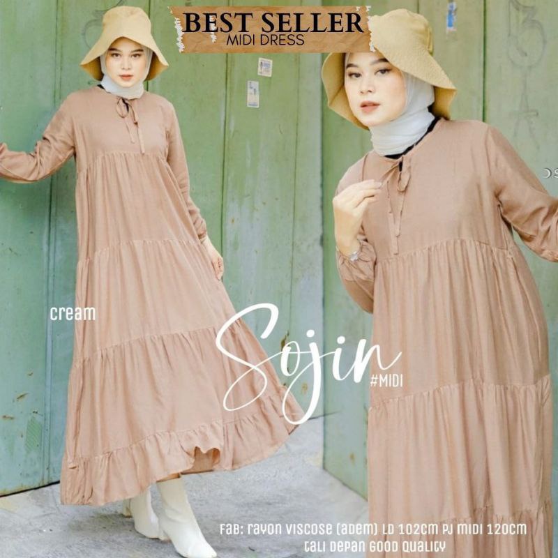 SOJIN MIDI DRESS RAYON PREMIUM SAFINA MIDI RAYON TERBEST SELLER OOTD SELEBGRAM FASHION WANITA KEKINI