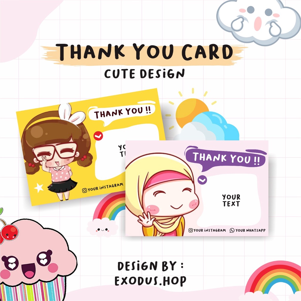 

Thank You Card Cute/ Kartu Ucapan lucu dan imut/Hampers/Label Olshop/Murah banget