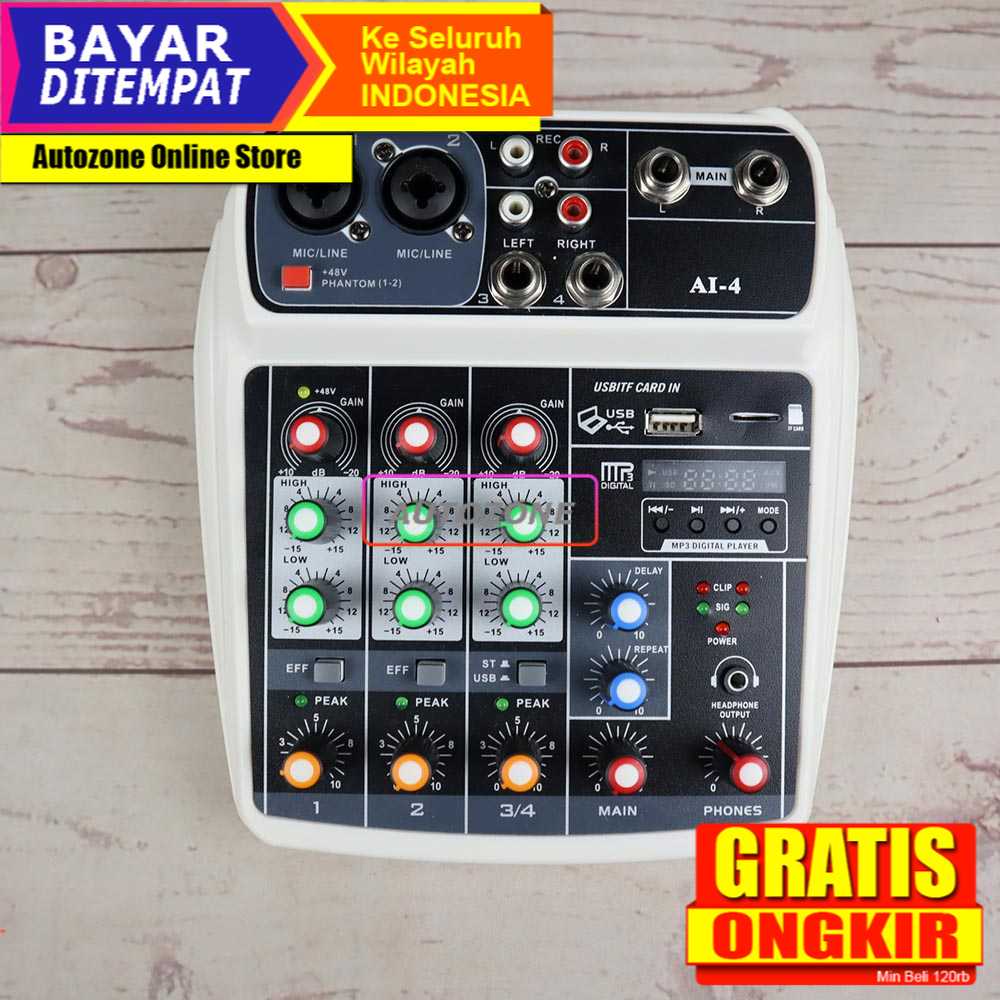 Muslady Compact Mixing Console Mixer 4 Channel Phantom 48V - AI-4