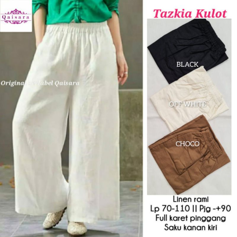 Tazkia Pallazo Celana Kulot Jumbo Polos Putih Katun Linen Lp 70-110 Fit XXXL Pg Karet By Qaisara