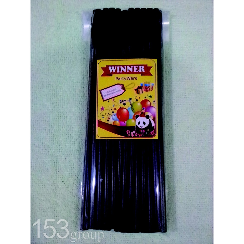 Winner Sedotan Plastik Bengkok Hitam 6" , 40pcs/pak