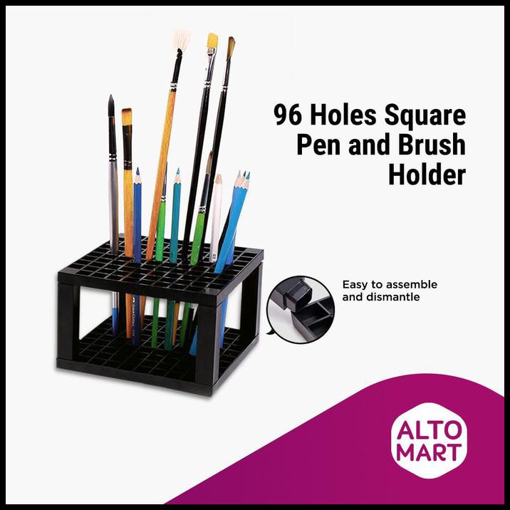 

96 Holes Square Pen & Brush Holder Minidesk Tempat Pulpen Pensil - Black