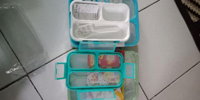 Yooyee Kotak Makan Grid Bento Lunch Box 3 Sekat Anti Bocor  - Packing Bubble Dan Karton