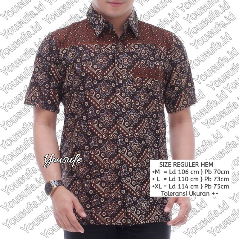 Batik Pria Lengan Pendek Warna Coklat Kemeja Kantor Formal Casual Hajatan Pernikahan Cocok Semua Acara Kode7771