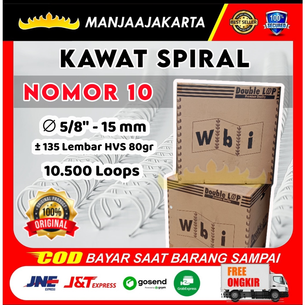 Kawat Spiral WBI 5/8 putih Ring Kawat Jilid Buku Agenda Spiral Kawat Spool Double Wire Jilid Spiral 