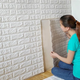  Wallpaper  Sticker  Foam Batu  Bata  Putih 3D Timbul 70x77cm 