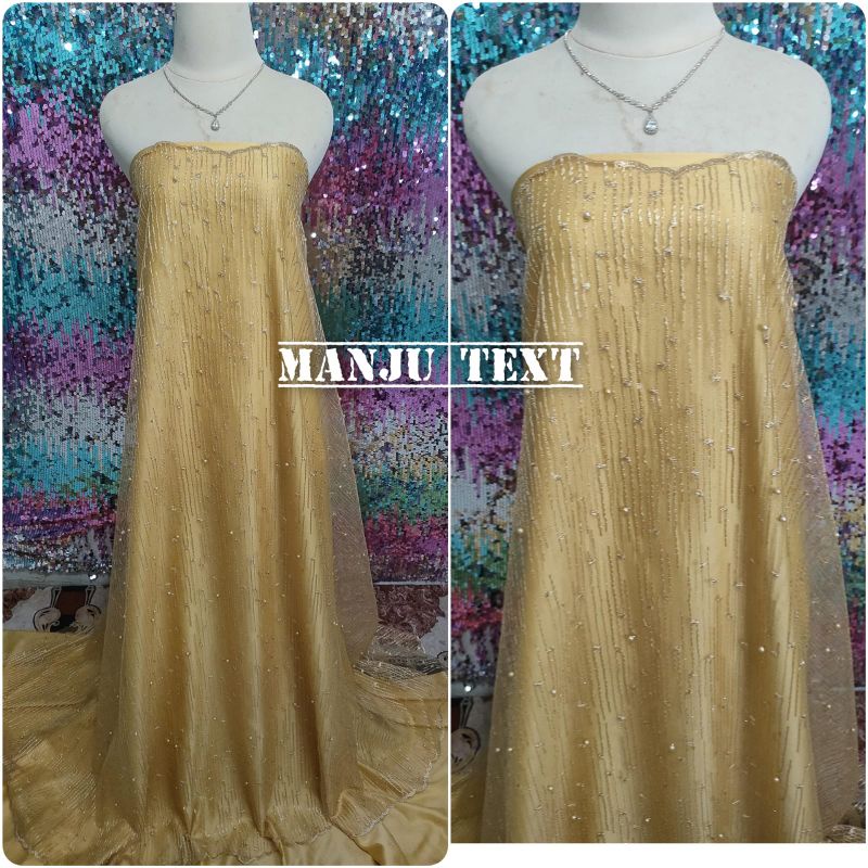 Kain tile akar mutiara motif hujan /brokat Tulle mutiara/recommended  dress,gaun,seragaman,gamis,dll