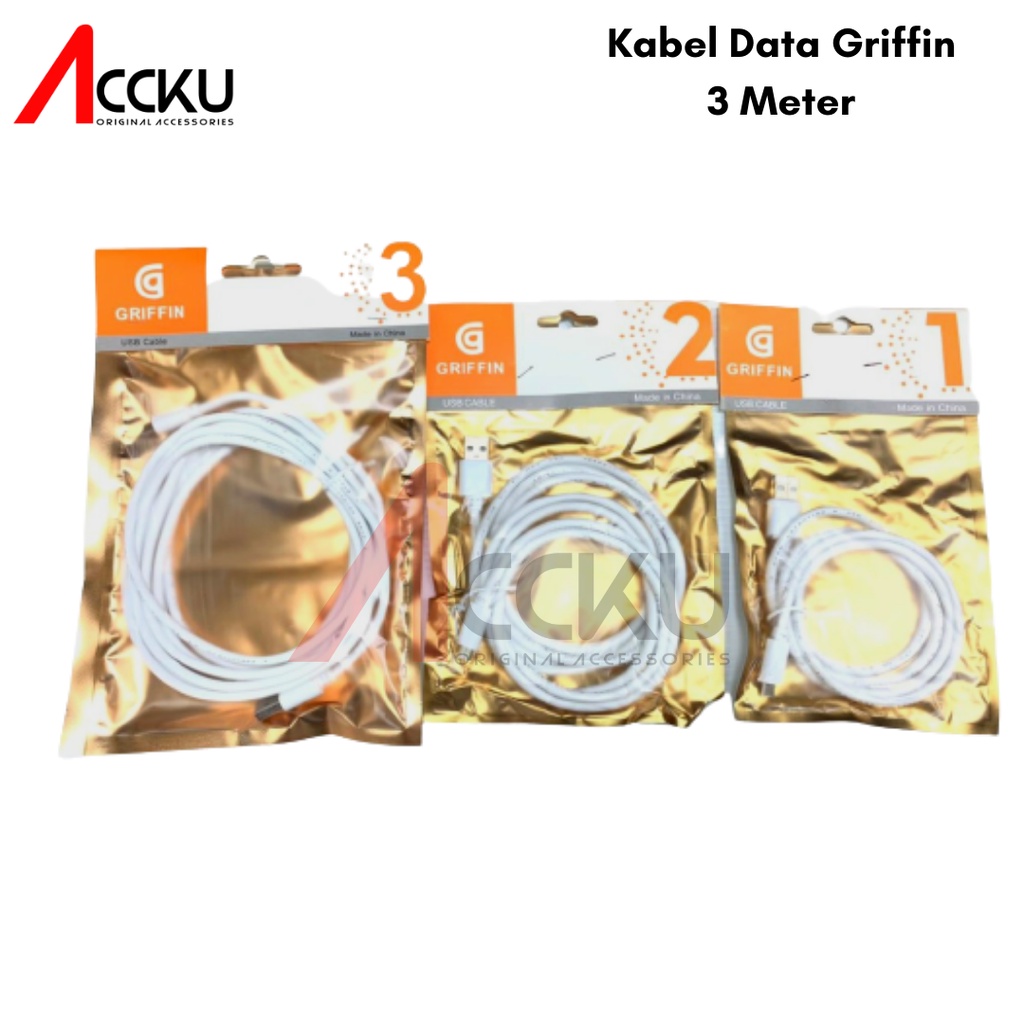 KABEL DATA V8 / MICRO USB PANJANG 2 &amp; 3 METER MERK GRIFFIN HIGH QUALITY