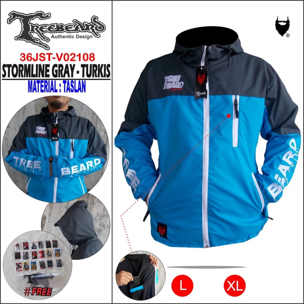 TERBARU ! Jaket Gunung Pria Waterproof STROMLINE Treebeard Anti Air Taslan Jaket Outdoor Hiking Windproof / Jaket Outdoor Pria Wanita Anti Air / Jaket Motor-ST GRAY TURKIS