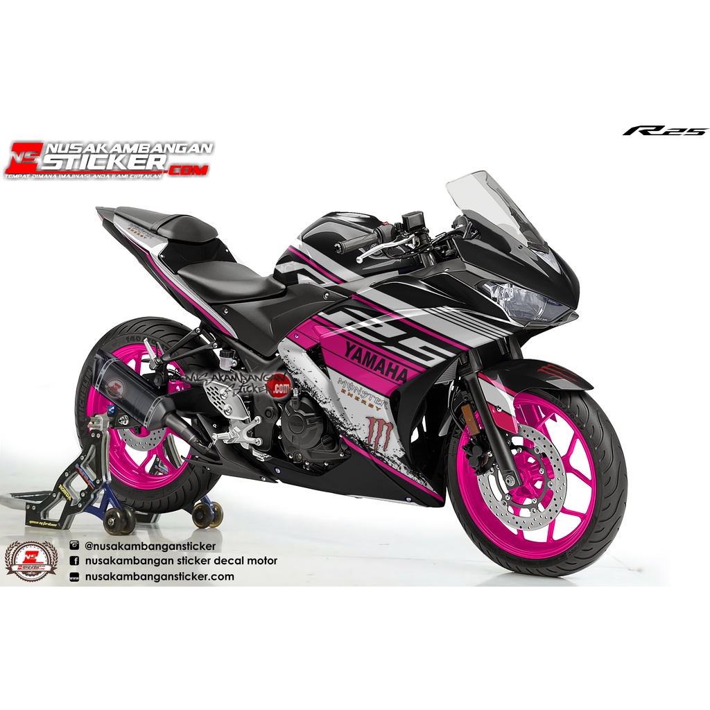 Stiker Decal Motor Yamaha R25 Full Body Monster Pink Grafis Racing Team Sticker Custom Variasi Bahan