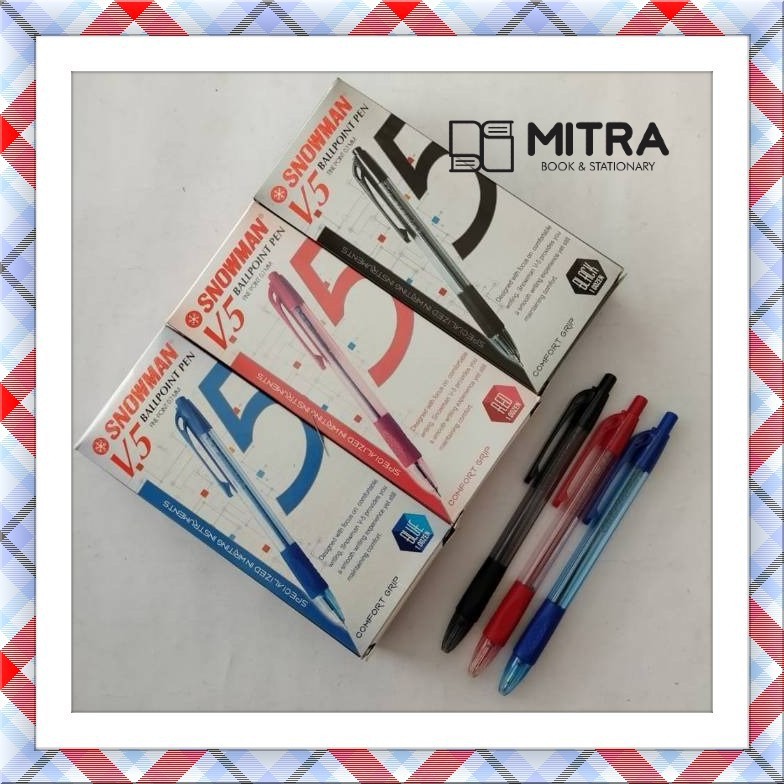 

Bolpoint Snowman V5 hitam,biru,merah fine point 0.7MM