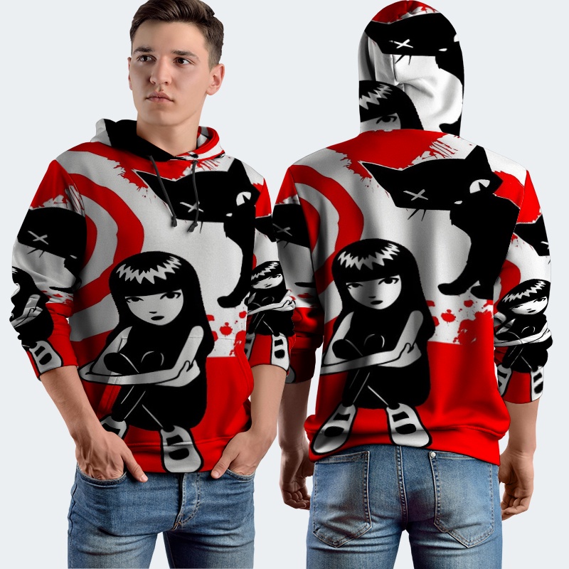Jaket Hoodie Fullprint Emily The Strange Top Taillen Band Music Cat Bahan Polyester Jersey
