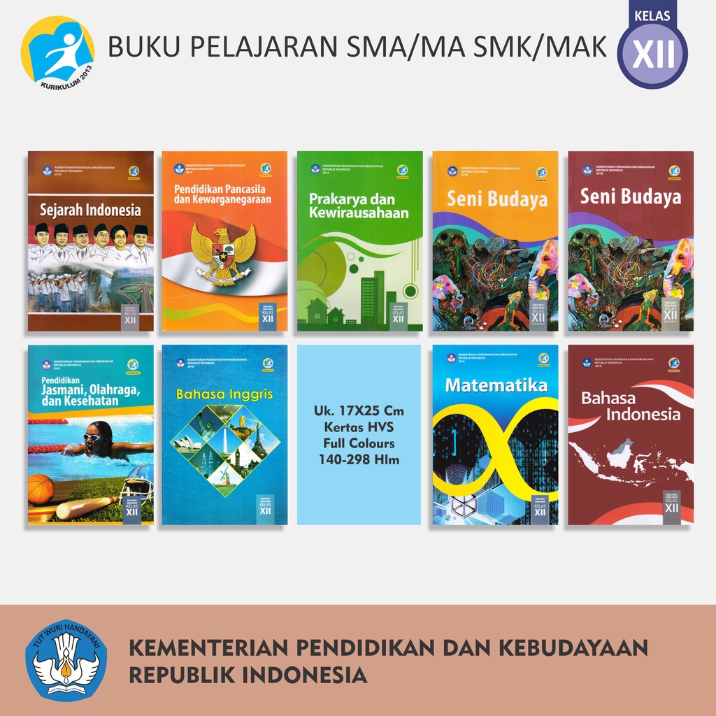 Buku Pendidikan Pelajaran Tingkat SMA MA MAK SMK Kelas XII Bahasa Indonesia Inggris Matematika Penjaskes Seni Budaya PPKn Sejarah Indonesia Kemendikbud-0