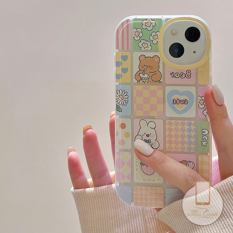 Realme C53 9i 8i C55 10 C30 C31 C35 C12 C11 C25 GT Master C21Y C25s C25Y C15 C20 8 8Pro 5i 6i 7i C3 5 6 7 C17 C20A Cute Bear Rabbit Kotak-Kotak Oval Perlindungan Lensa Shockproof Soft Case