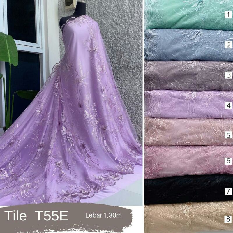 Tille / Tulle / Tile Brokat motif 3D bunga cantik