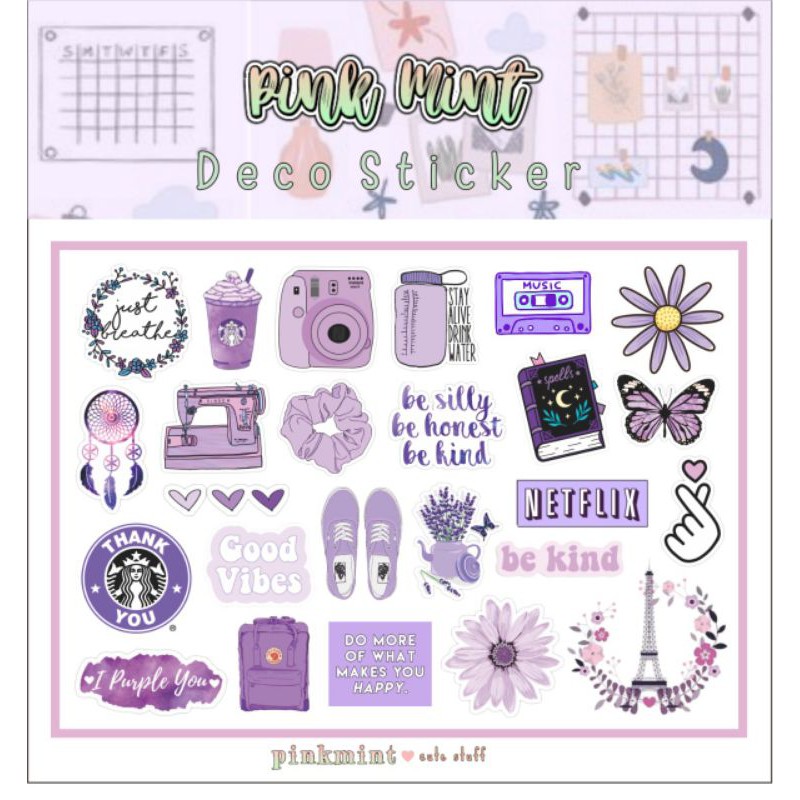Jual STICKER AESTHETIC UNGU LUCU & CANTIK UNTUK HP LAPTOP CATATAN BUJO