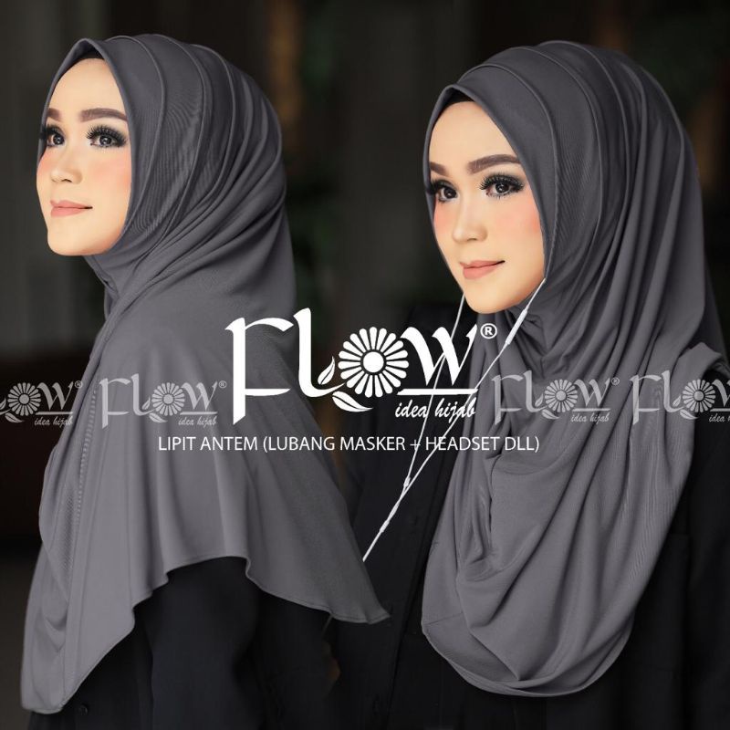 Jilbab Instan Simpel 2in1 Lipit Ori Flow-Grey