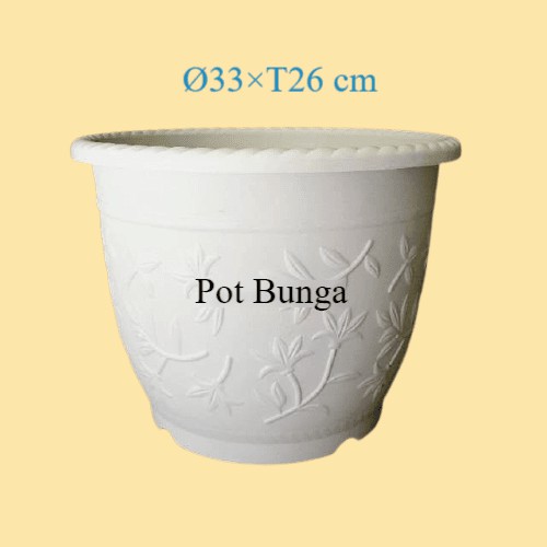 Pot bunga putih (motif ukir) uk. Besar, pot 33cm, pot 30cm, pot besar putih, pot bulat tebal