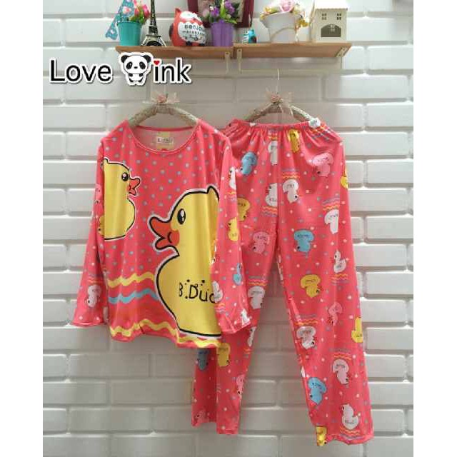 STLN152 - Setelan Piyama Duck Pink Dot Full Print (XL)