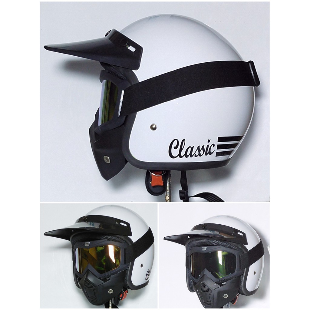 HELM BOGO RETRO CLASSIC DEWASA + KACAMATA/GOOGLE + PET PANJANG (PUTIH)