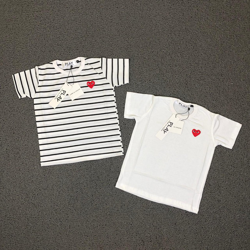T-Shirt Anak Distro Play CDG Putih Striped Hitam Kaos Baju Anak