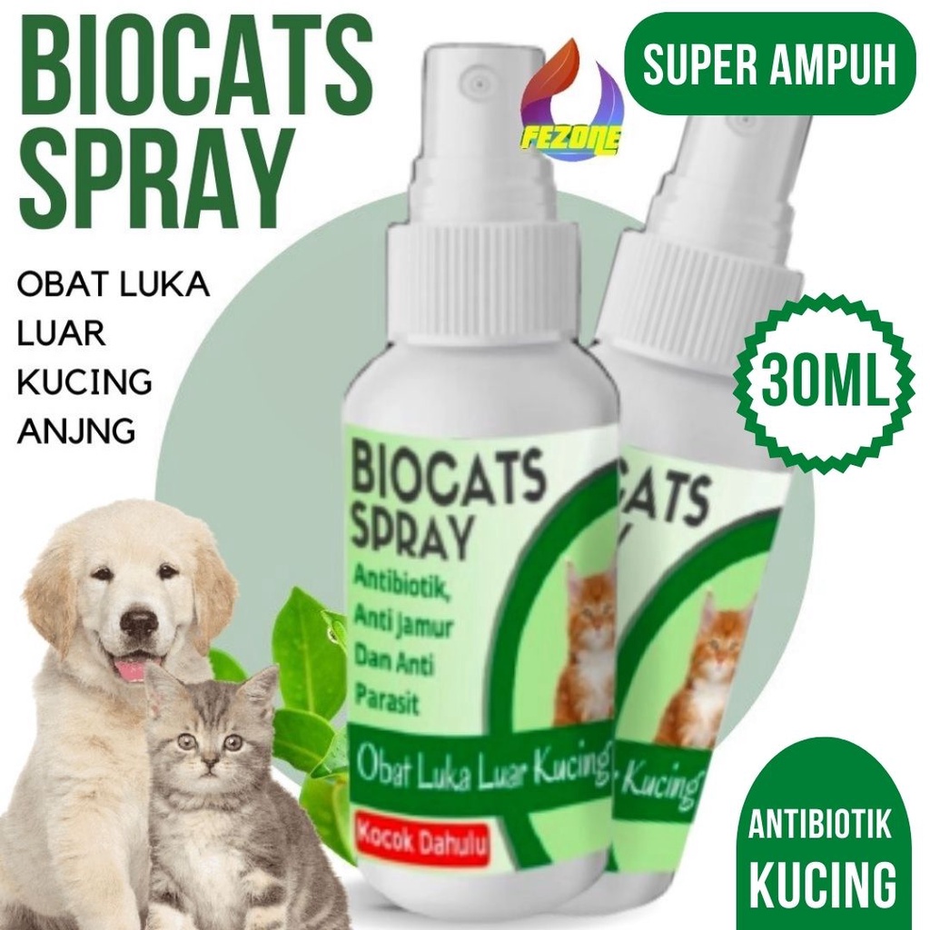 Spray Obat Luka Luar Biocats Hewan Kucing Anjing Antibiotik Hewan Mencegah Infeksi Pada Luka Hewan AMPUH BUKTIKAN FEZONE