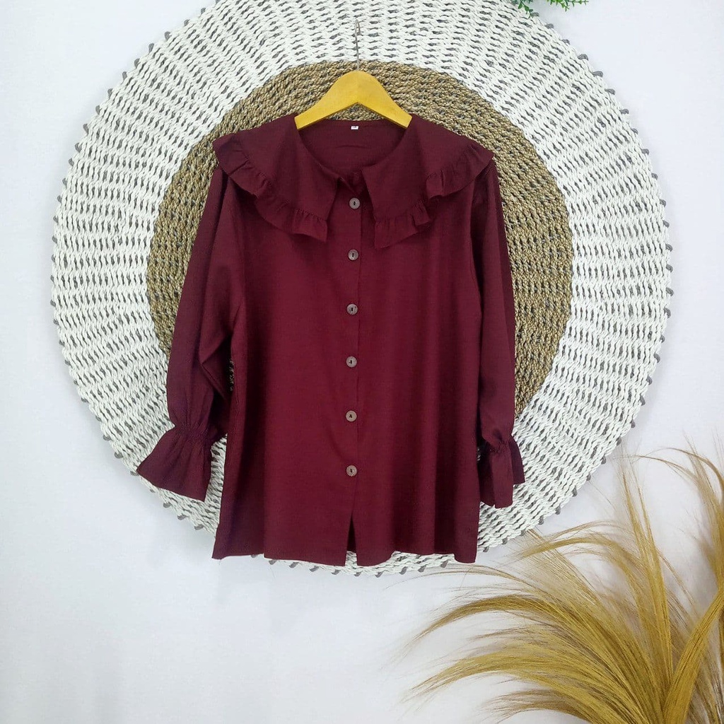 BIANKA BLOUSE  ATASAN JUMBO BIG SIZE OVERSIZE LD 120 130 140 150 BAHAN ITY CREPE (COD)-Burgundy