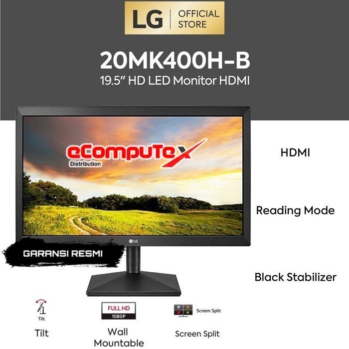 MONITOR LED LG 20MK400H B 20 / 19.5 INCH VGA HDMI TN - GARANSI RESMI