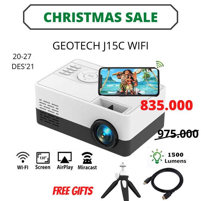 Projector GEOTECH J15C Mini Proyektor LED Portabel 50 Ansi stock ada