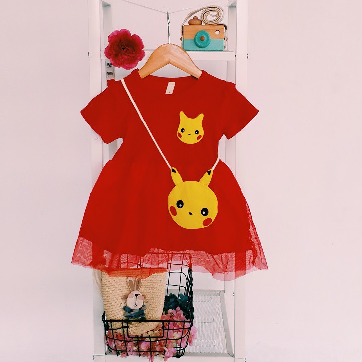 LittleAaron DRESS PIKA-CHU BAGS EBV Baju Dress Anak Perempuan Import 6 bulan - 3 tahun