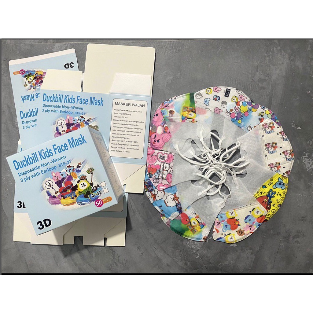 Masker Duckbill Anak Motif Karakter BTS BT21/ Masker Anak 3PLY