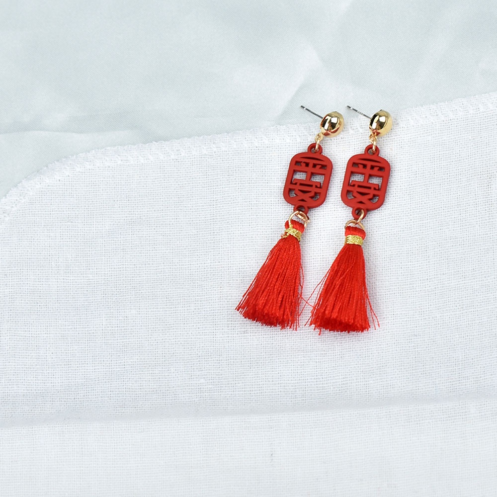 Anting Juntai Rumbai Warna Merah Gaya China Untuk Wanita