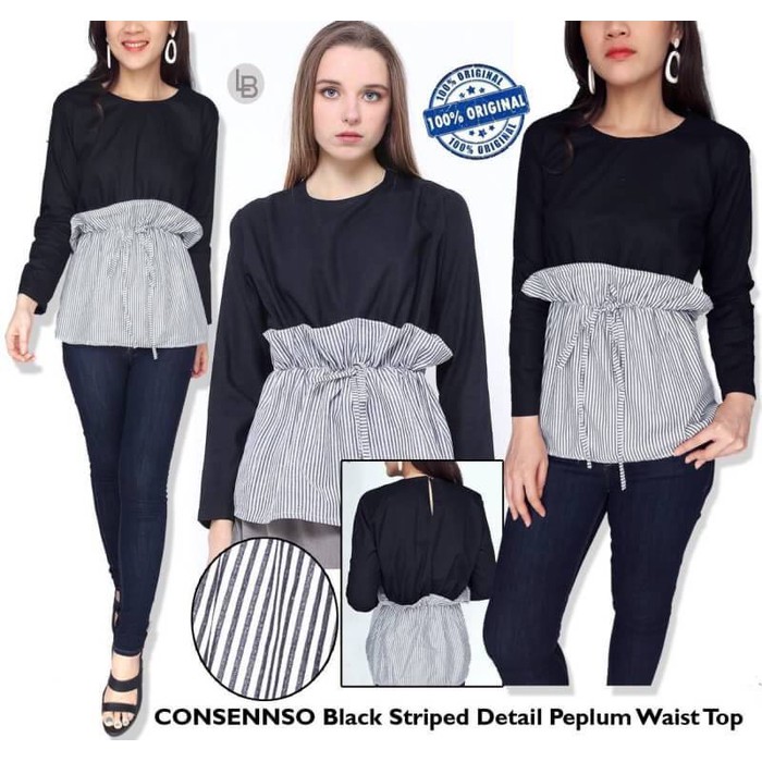 [BB] Baju Branded Murah Consenso BlacknWhite Striped Blouse Ori Prem