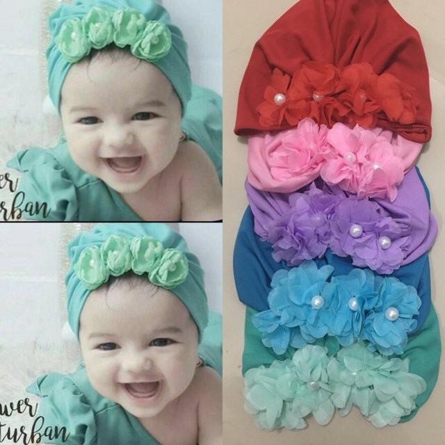 HIJAB JILBAB TURBAN KERUDUNG  BAYI ANAK LUCU IMPORT MERAH BIRU TOSCA PINK USIA 0-3 TAHUN