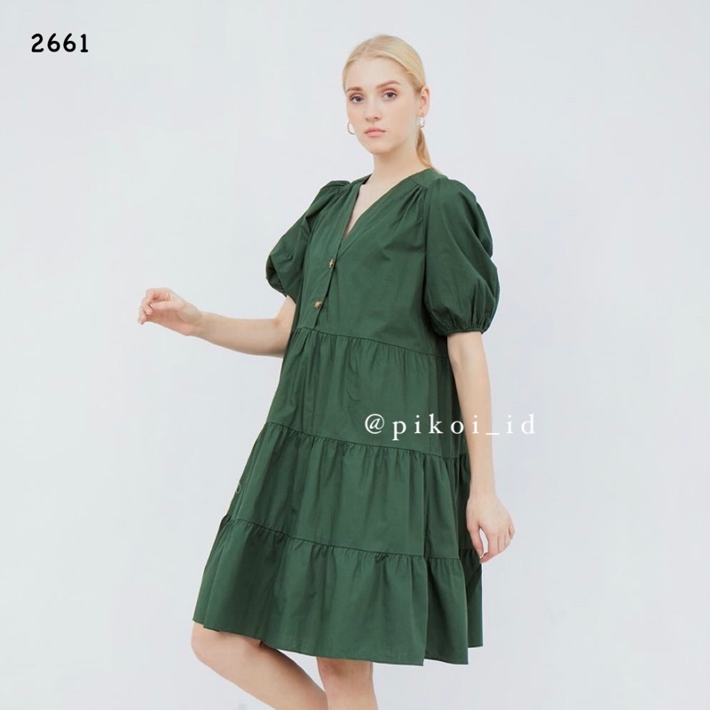 Dress lengan balon korea pastel / dress imlek panjang katun / vintage dress / terusan casual 2661