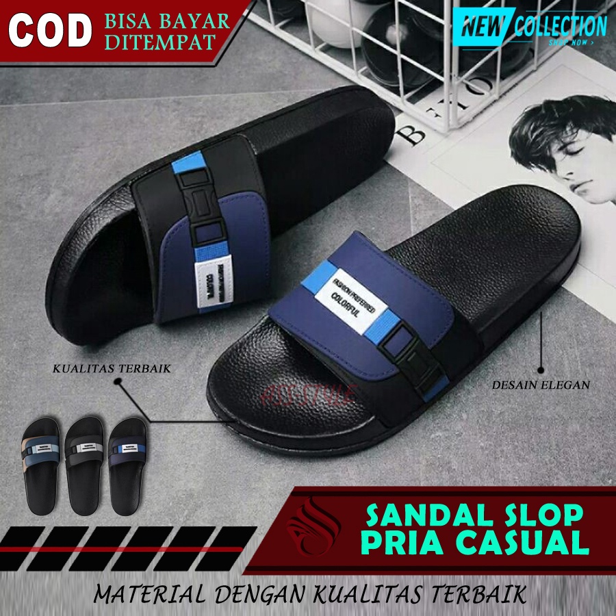 Sandal Selop Slip On Laki laki Sendal Slop Slide Distro Pria Korean Style Korea Sndal Fashion Cowok 