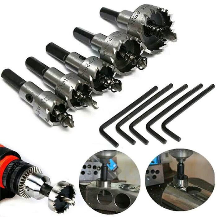 Hole Saw Besi Set Mata Bor Besi 5pcs Holesaw HSS Metal Alumunium Logam 5 pcs Drill