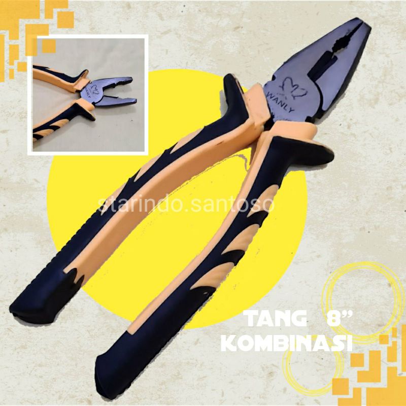 TANG KOMBINASI handle KARET 6 8 inci potong kawat kabel Wanly wolf