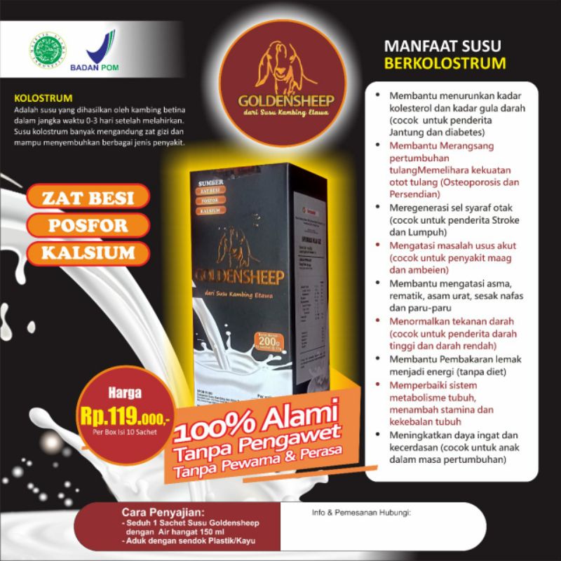 

Susu Colustrum kambing Etawa kolustrum GOLDENSHEEP