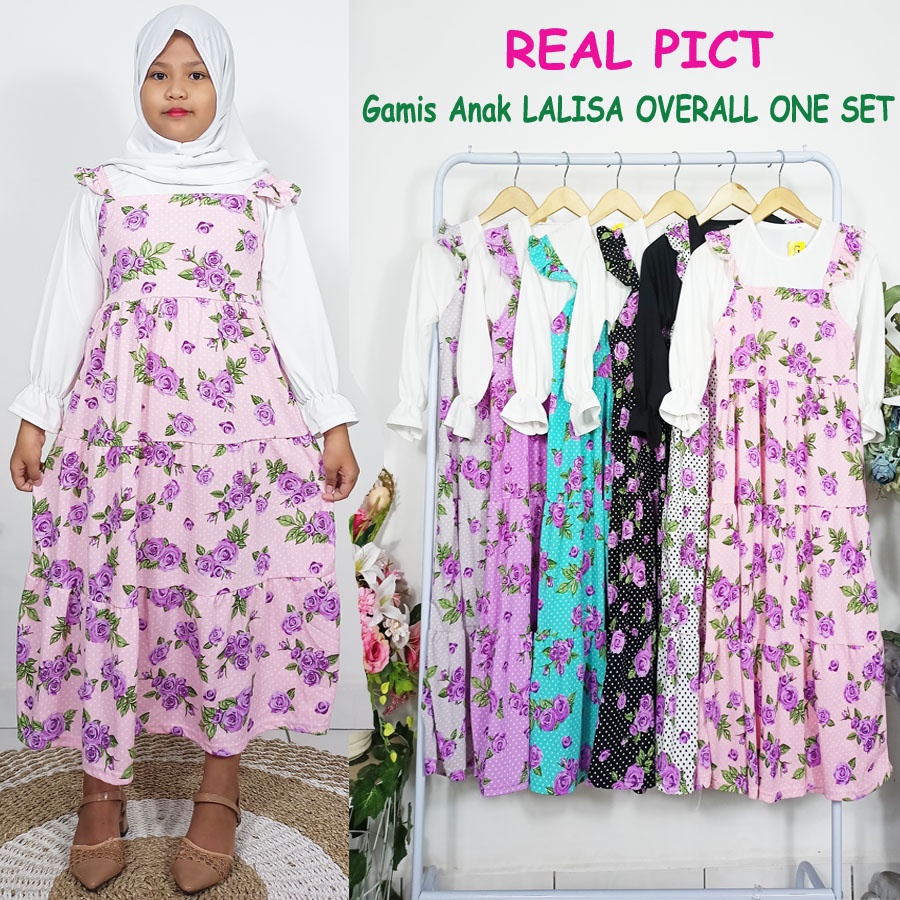 CARLINA DRESS ANAK LALISA OVERALL ONE  SET BUNGA USIA 6-12Tahun