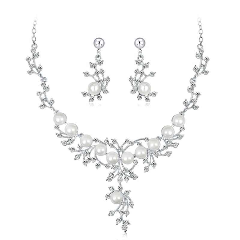 SIY  1 Set Necklace Earrings Floral Wedding Gifts Bride Jewelry Women Imitation Pearl