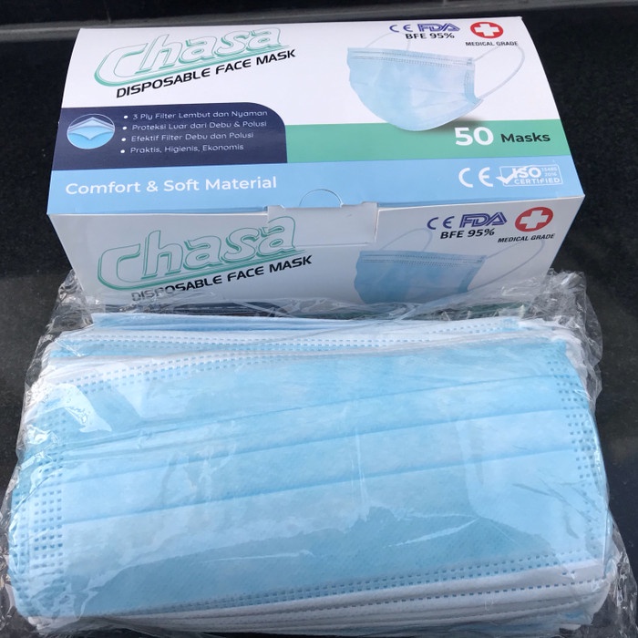 Masker 3ply isi 50 Pcs Earloop Chasa Kemenkes Dapat Box