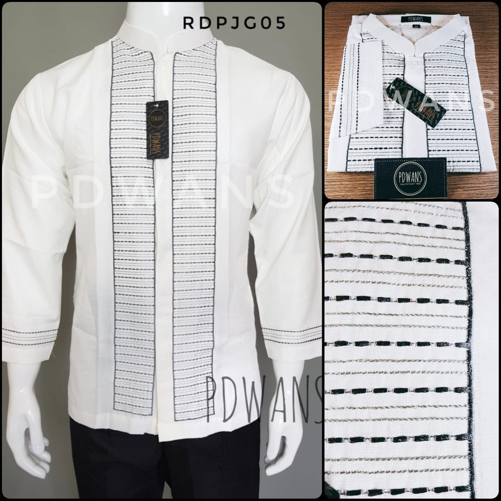 Baju Koko Muslim Lengan Panjang Putih Motif Bordir PDWANS Baju Koko Muslim Lengan Panjang Putih Motif Bordir PDWANS