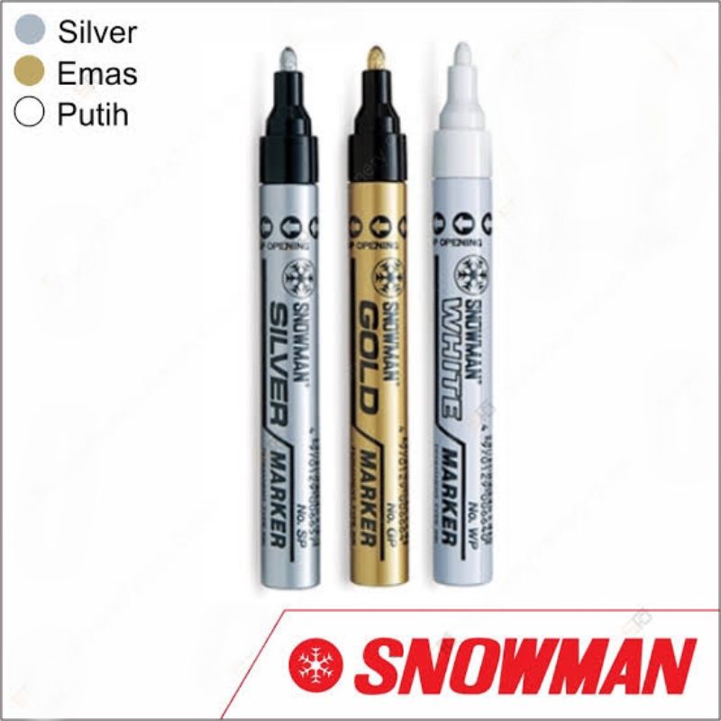 PERMANENT PAINT MARKER  SNOWMAN  WHITE - GOLD - SILVER | SPIDOL SNOWMAN EMAS, PERAK, PUTIH PERMANEN 